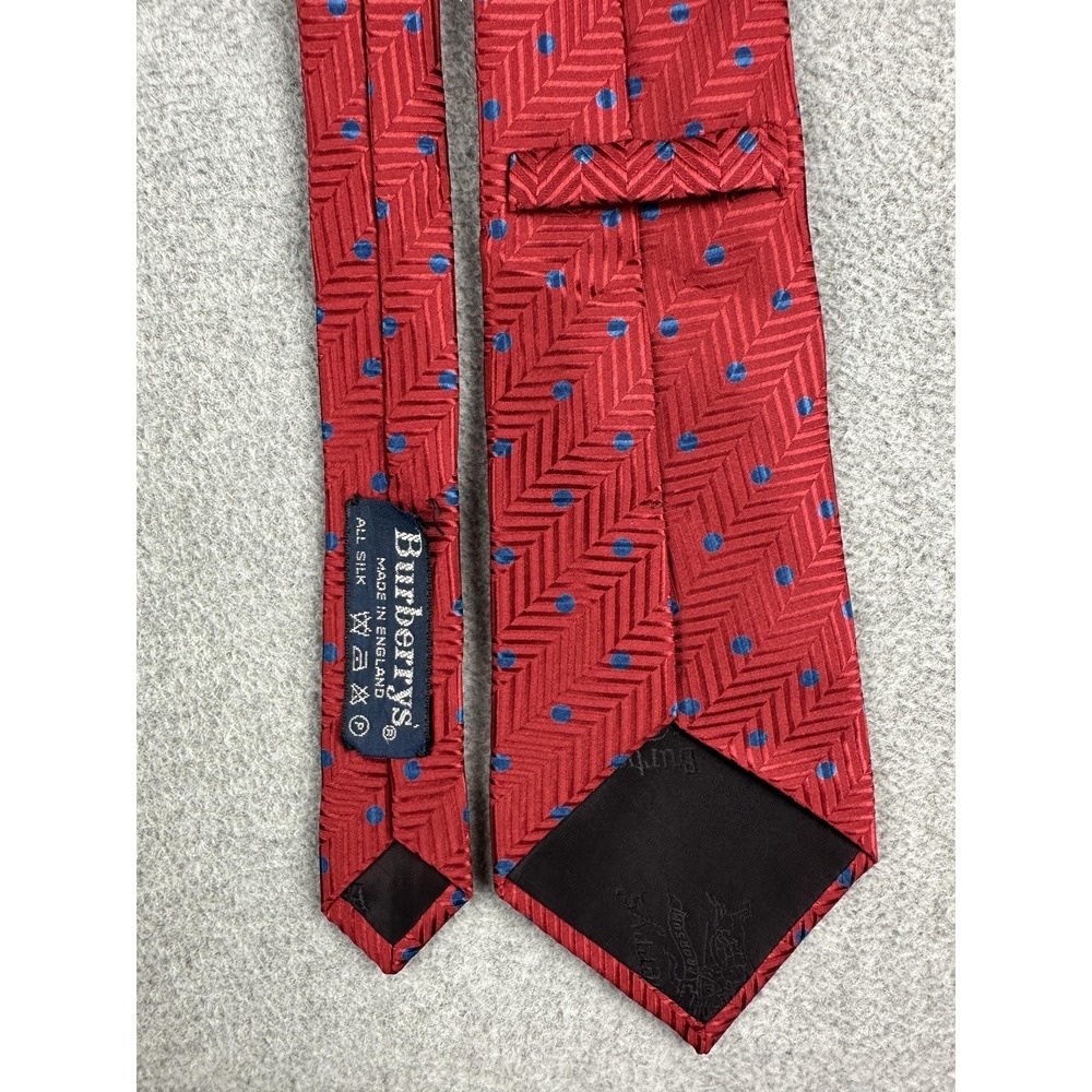 Vintage Burberrys Tie Mens One Size Red Blue Polka Dot 100% Silk England